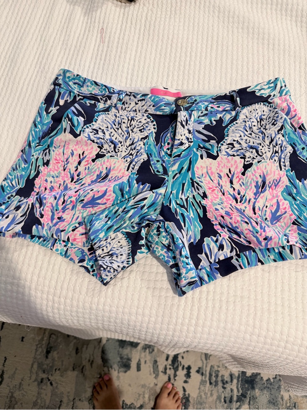 Lilly Pulitzer Navy Floral Coral-Print Bermuda Shorts